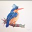 Dibujo a color de un pájaro azul sobre una rama de un árbol